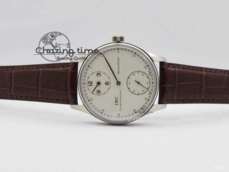 MIROTIME 0122 Sustainable Portuguese IW5444 SS White Dial RG Numbers On Brown Leather Strap A 7256